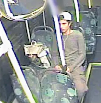  ??  ?? CCTV still allegedly showing Ahmed Hassan on a bus on the day of the bombing. The device after it partially exploded, top right. Right, forensic teams at Parsons Green