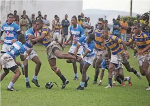  ?? Photo: ?? Ratu Kadavulevu School Under-18 rugby side on attack against St John’s College in Cawaci, Ovalau on June 11, 2019. RKS won 22-20.