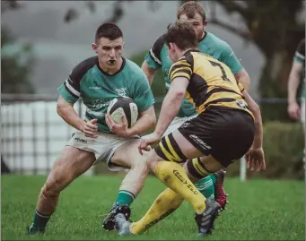  ??  ?? Kanturk’s Denis O’Donoghue against Abbeyfeale’s Philip Daly in the Junior - Clubs Chalange Cup Kanturk RFC v Abbeyfale RFC. Photo by Janusz Trzesicki