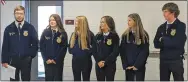  ?? Westside Eagle Observer/RANDY MOLL ?? Gentry FFA officers Robert Baker (left), Madison Lenda, Kayla Philpott, Reagan Amos, Bailey Malone and Jace Galyean addressed the Gentry School Board on Aug. 15, requesting permission to attend the national FFA Convention in Indianapol­is, Ind., Oct. 25-29.