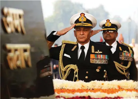  ?? PHOTOGRAPH: Indian Navy ?? An Officer and a Gentleman: Chairman of the Chiefs of Staff Committee and Chief of the Naval Staff Admiral Sunil Lanba