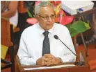 ?? Photo: Ronald Kumar ?? Fiji Labour Party leader Mahendra Chaudary while speaking at Party President Lavinia Padarath’s funeral service at Wesley City Mission Church on July 18, 2019.