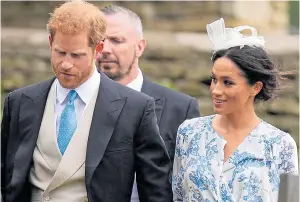  ??  ?? Prince Harry and Meghan arrive at the church in Stoke Rochford, Lincolnshi­re