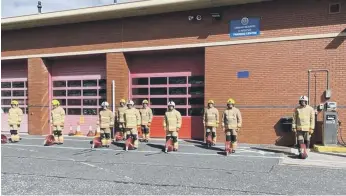  ??  ?? How the new recruits are lining up on their training course as they work two metres apart from each other.