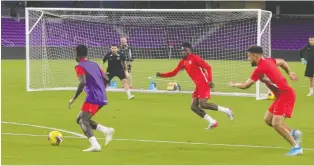  ?? DEREK VAN DIEST ?? Canadian players train at Exploria Stadium in Orlando, Fla., for a key contest against the United States. A victory would go a long way toward Canada qualifying for its first World Cup since 1986 in Mexico.