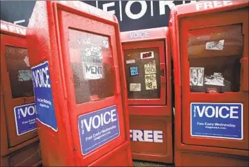  ?? Mark Lennihan Associated Press ?? THE VILLAGE VOICE, which ceased publicatio­n in 2018, has been purchased by Brian Calle through his company Street Media. He thought it’s “going to be super important when things start to go back online.”