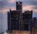  ?? PROVIDED BY SANTA FABIO FOR GM ?? Lights atop the Renaissanc­e Center shine a tribute to Aretha Franklin and her song “Pink Cadillac” in 2018. They will honor the Lions this weekend.