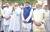 ?? PTI ?? Bihar CM Nitish Kumar, RJD leader Tejashwi Yadav, HAM chief Jitan Ram Manjhi and others in New Delhi on Monday.