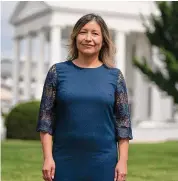  ?? Evan Vucci/Associated Press ?? Then-White House Intergover­nmental Affairs director Julie Chavez Rodriguez stands outside the White House on June 9, 2021, in Washington. “A vote for Joe Biden and Kamala Harris is a vote to restore Roe,” said Chavez Rodriguez, now campaign manager for Biden’s reelection effort.