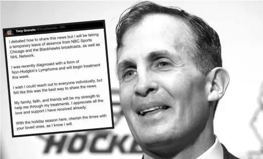  ?? C. MORGAN ENGEL/GETTY IMAGES ?? Tony Granato, a Downers Grove native and U.S. Hockey Hall of Famer, is in his first season with NBC Sports Chicago.