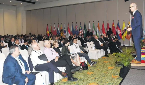  ?? Photo: Waisea Nasokia ?? Internatio­nal speaker Michael McQueen makes a presentati­on at the World Cutsoms Organisati­on Asia/Pacific Private Sector Engagement Conference at the Sofitel Fiji Resort and Spa on Denarau yesterday.