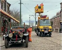  ?? NEXUS ?? A Nexus Elevated Work Platform vehicle provides a contrast with period detail in the High Street at Beamish Museum.