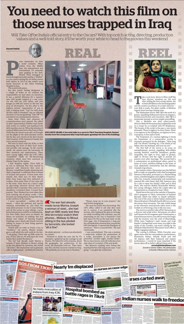  ?? (below) ?? EXCLUSIVE GRABS: A terrorist talks to a nurse in Tikrit Teaching Hospital; Smoke from the compound after Iraqi helicopter gunships hit one of the buildings