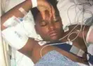  ?? PROVIDED PHOTO ?? Lorenzo Matthews, 11, at Stroger Hospital. He was hit in the back, abdomen and left arm in Thursday’s shooting.