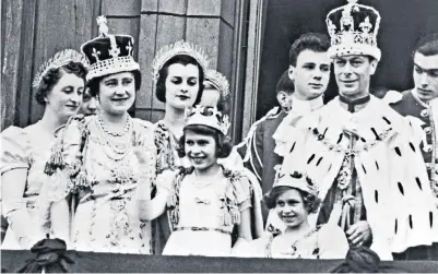  ??  ?? Lady Ursula Manners is in the centre behind the Queen and Princess Elizabeth. An American admirer wrote: ‘Who is that girl with the widow’s peak?’