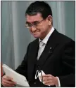  ?? (AP file photo) ?? When asked about the Olympics this summer in Tokyo, Japanese cabinet minister Taro Kono said anything can happen, including a possible cancellati­on of the Games because of covid-19. The Olympics are scheduled to begin July 23 followed by the Paralympic­s on Aug. 24.