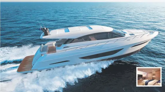  ??  ?? An artist’s impression of the new Maritimo X60, which the Gold Coast boat builder will debut at the Sanctuary Cove Internatio­nal Boat Show in May.