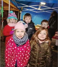  ??  ?? Evie &amp; Danny Limrick (8), Cal O’Driscoll (8), Leah Limrick (5) &amp; Anna O’Driscoll (6), West Cork, at the turning on of the Christmas Lights in Macroom on Saturday last. Photo: John Delea