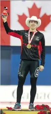  ?? MIKE RIDEWOOD/ THE CANADIAN PRESS ?? Alex Boisvert-Lacroix of Canada celebrates his win in Calgary on Sunday.