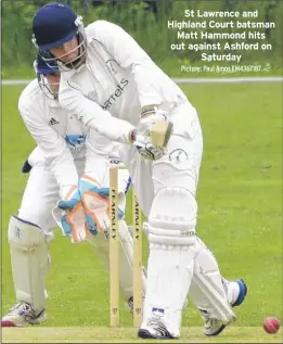  ?? Picture: Paul Amos FM4367187 ?? St Lawrence and Highland Court batsman Matt Hammond hits out against Ashford on Saturday