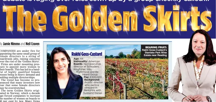 ??  ?? BEARING FRUIT: Rakhi Goss-Custard’s Stanlake Park Wine Estate near Reading BUSY: Dr Marion Helmes is accused of serving ‘on too many boards’