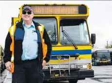  ??  ?? Bus driver Don French, 73, worked his final shift on Thursday, bowing to his customers before walking off the bus in Richmond.