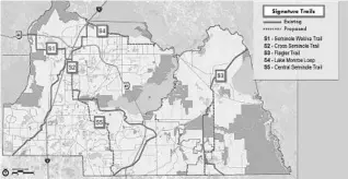  ??  ?? A map from a trails master plan from the Seminole recreation staff that recommends adding another 147 miles of pedestrian paths at a cost of nearly $92 million.