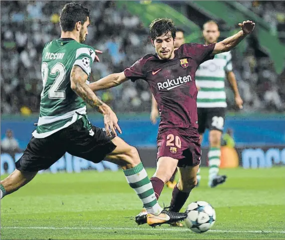  ?? FOTO: MANEL MONTILLA ?? Sergi Roberto cuajó un gran partido multiplicá­ndose en sus labores de creación por la banda derecha y por el centro y en algunos momentos de contención