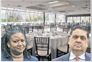  ??  ?? ASSIGNMENT: Then-Commission­er Stacey Cumberbatc­h (left) was told to assist a de Blasio donor, Water’s Edge restaurant owner Harendra Singh (right).