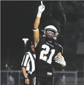  ?? PHOTO AARON BODUS ?? Calexico running back Ernesto Sanchez celebrates after scoring a touchdown Friday against Vincent Memorial.