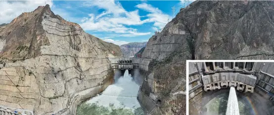  ??  ?? A dam on the Wudongde Hydropower Station. Located on the border of Sichuan and Yunnan provinces, the Wudongde Hydropower Station is currently the fourth biggest hydropower station in China. — Xinhua