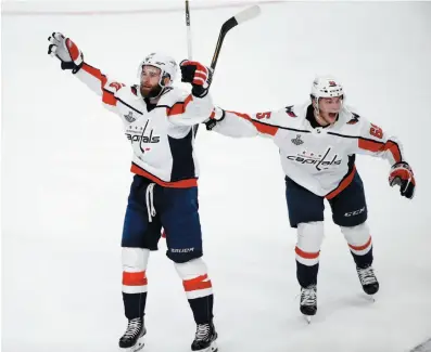  ?? AP FILE PHOTO ?? Washington Capitals right wing Brett Connolly celebrates his goal with left wing Andre Burakovsky during Game 1 of the NHL hockey Stanley Cup Finals against the Vegas Golden Knights on May 28 in Las Vegas.