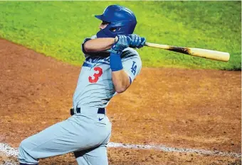  ?? WILFREDO LEE/ASSOCIATED PRESS ?? The Dodgers’ Chris Taylor connects for a two-run single during LA’s 15-6 win over the Rockies in Denver on Friday night. The victory helped the Dodgers move closer to clinching the NL West title.