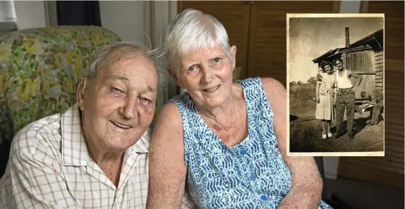  ?? Photo: Kevin Farmer ?? HAPPY COUPLE: Noel and Thelma Barnes celebrate 70 years of happy married life at their family home of 50 years in Harlaxton this week. Inset: The young Thelma (Fleming) and Noel Barnes not long after their wedding in the Baptist Church in Toowoomba in 1949.