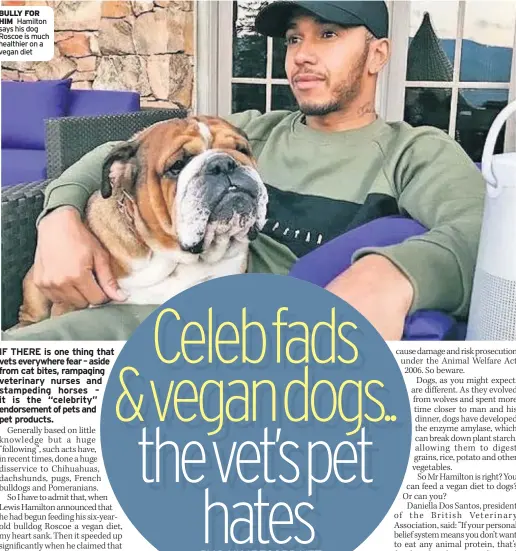  ??  ?? BULLY FOR HIM Hamilton says his dog Roscoe is much healthier on a vegan diet