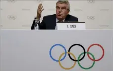  ??  ?? Internatio­nal Olympic Committee President Thomas Bach gives a press conference at the end of the 133rd IOC session in Buenos Aires, Argentina, on Tuesday. AP PHOTO/NATACHA PISARENKO