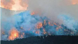  ?? [AP PHOTO] ?? Hot spots glow after sunset near the Falls Creek Subdivisio­n as fire burns Tuesday near Durango, Colo.