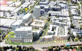  ?? Adler Realty Investment­s Inc. ?? A RENDERING of Warner Center Corporate Park after the current park is replaced by a 2.6-million-square-foot developmen­t where people can live and work.