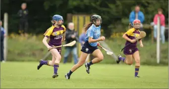  ??  ?? Dublin’s Laura Quinn in action against Wexford’s Tara Doyle.