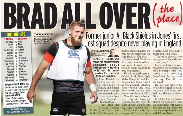  ??  ?? THE BLACK ROSE Kiwi-born Brad Shields gets ready for his England debut in training