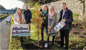  ??  ?? Celebratin­g the Science Week tree-planting initiative (L to R), Rosemary Collier, Director of National Historic Properties, OPW; Cormac Downey, Arboricult­ural Officer, OPW; Deborah Meghen Director of Stewardshi­p Coillte; Helen McEntee, TD, Minister for European Affairs, and Dr. Ciarán Seoighe, Deputy Director-General, Science Foundation Ireland planted trees at the Battle of the Boyne site in Oldbridge as part of Science Week 2019.