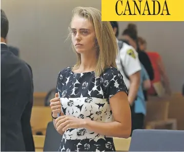  ?? FAITH NINIVAGGI / THE BOSTON HERALD VIA AP / POOL ?? Michelle Carter, who was sentenced this week to two and a half years in prison for involuntar­y manslaught­er in the death of her then-boyfriend Conrad Roy, will remain free until her appeals are exhausted, Christie Blatchford writes.