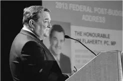  ?? DARRYL DYCK/ THE CANADIAN PRESS ?? Federal Finance Minister Jim Flaherty delivers a post-budget speech to the Vancouver Board of Trade on Friday.