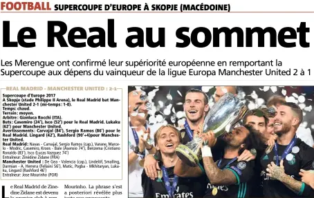  ?? (Photo AFP) ?? C’est la Supercoupe consécutiv­e pour le Real de Zinedine Zidane.