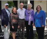  ?? SUBMITTED PHOTO ?? Chester County Commission­er Terence Farrell, Chester County Commission­er Michelle Kichline, Duncan Allison, Fiona Allison, Chester County Commission­er Kathi Cozzone, at Conebella Farm in Elverson.