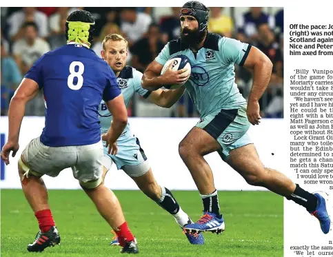  ??  ?? Off the pace: Josh Strauss (right) was not at his best for Scotland against France in Nice and Peter Wright wants him axed from the squad