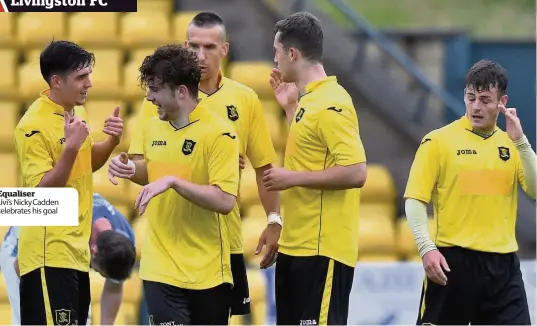  ??  ?? Equaliser Livi’s Nicky Cadden celebrates his goal