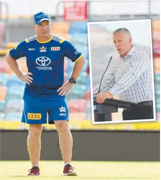  ??  ?? STALLED: Cowboys coach Paul Green and ( inset) North Queensland chairman Laurence Lancini.