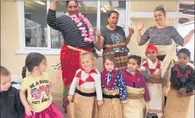  ??  ?? Dressing up in Tongan clothing from left Alexia, Chelsee, Charlotte, Lisia, Kirat and Sione with teachers Sela Vakasuiola, Caroline Tangitau and Kirsty Biggs.
