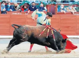  ?? ?? Embragueta­do y asentado, Morante al natural. Cortó una oreja de peso.